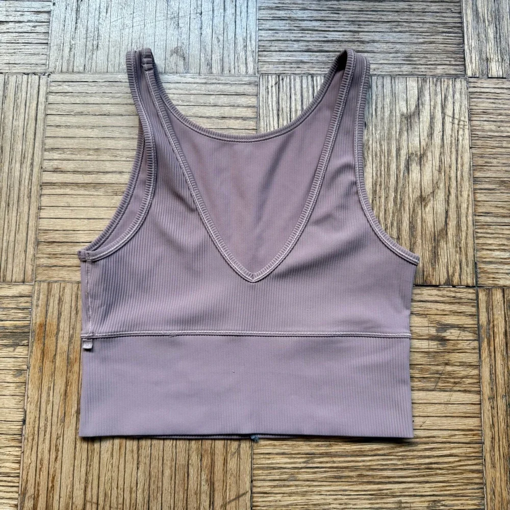 Lululemon Power Pivot Tank Top Women's Pink Clay Ribbed Reversible Crop Bra - S